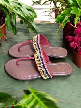 New York & Company Joyce Women's Thong Beaded Sandals-Pink Size 8